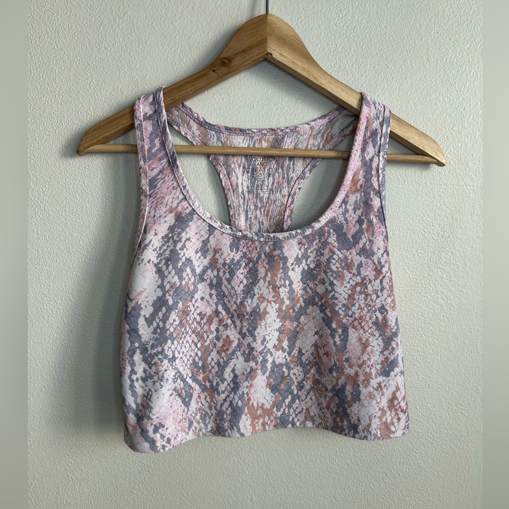 Evolution and Creation Pink Snakeskin Athletic Crop Tank Top Sports Bra Size M